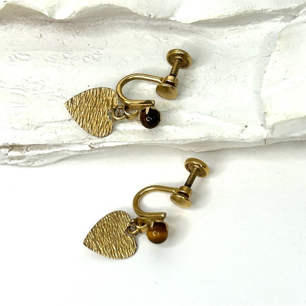 Vintage DCE Screw-back Earrings 14k GF With Tigers-eye Stone